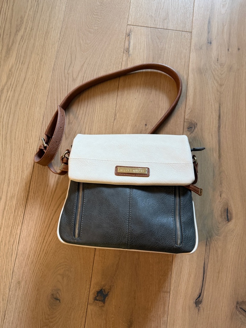 Kelly Moore Cream and Brown Crossbody Bag